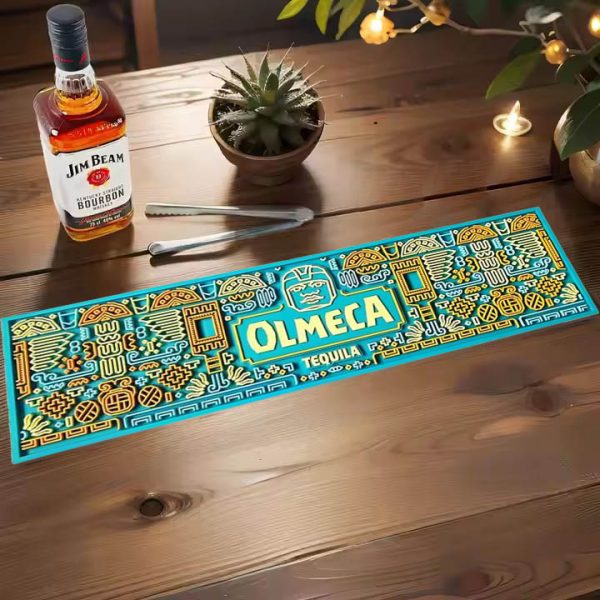 OLMECA Tequila Barware Custom Pub Bartender Drink Pvc Bar Runners Rubber Whiskey Wine Bar Spill Mats With Logos