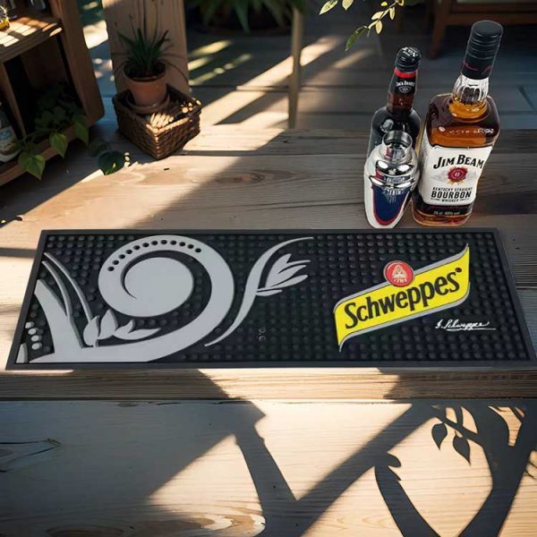 Schweppes Soft Drink Custom Logo Gin Bartender Rail Bar Mat Cocktail PVC Pub Beer Mats Rubber Bar Runners